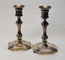 Pair of silver baluster candlesticks of early Georgian style, Sheffield 1901, 15cm, loaded.