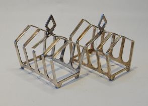 Pair of silver Gothic-style five-bar toast racks, hallmarks for Birmingham 1931-32, 8cm x 8.5cm,