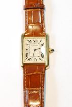 Cartier 18ct gold Tank Louis gents wristwatch, quartz, with date, 460442WX 2441, on strap with