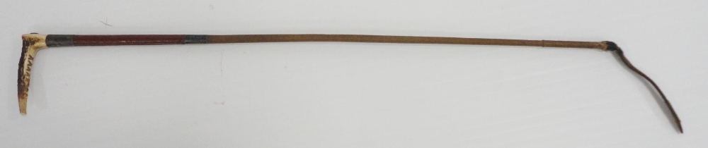 Bamboo and antler-handled walking cane with graduation for measuring the height of horses, 94cm, a - Image 17 of 20