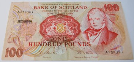 Bank of Scotland uncirculated £100 banknote from the Walter Scott series, 133-5, issued October