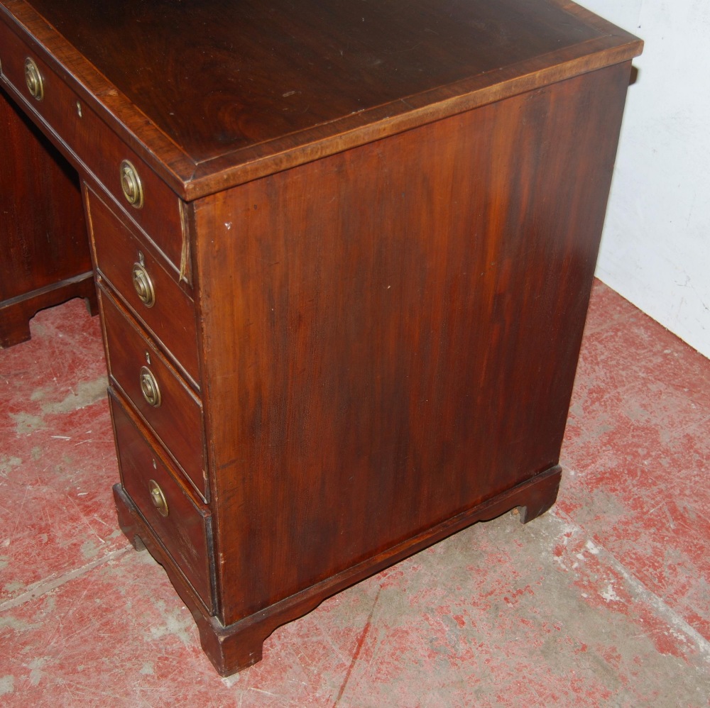 Regency Revival inlaid mahogany kneehole desk, c. early 20th century, with two short drawers above - Image 4 of 6