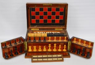 Victorian burr walnut games compendium complete with chess board, backgammon board and horse racing