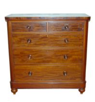 Victorian mahogany chest of two short and three long drawers, with turned handles, on spindle