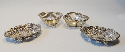 Two pairs of pierced silver bon-bon dishes, 54.5g.
