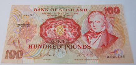 Bank of Scotland uncirculated £100 banknote from the Walter Scott series, 133-5, issued June 10,