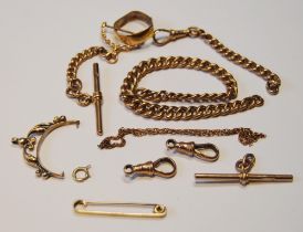 Various pieces of curb chain and sundry 9ct gold, 28.7g gross.