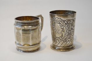 Silver embossed christening mug, Birmingham 1903, and another, Sheffield 1930, 256g.  (2)