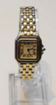 Lady's Must de Cartier bracelet watch, quartz, stainless steel and gold, with guarantee, 1989, box