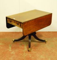 Victorian mahogany Pembroke table with drawer at one end with opposing drawer façade, on turned