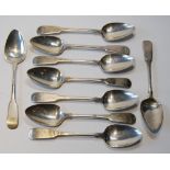 Nine silver dessert spoons of fiddle pattern, Edinburgh 1812, 274g.