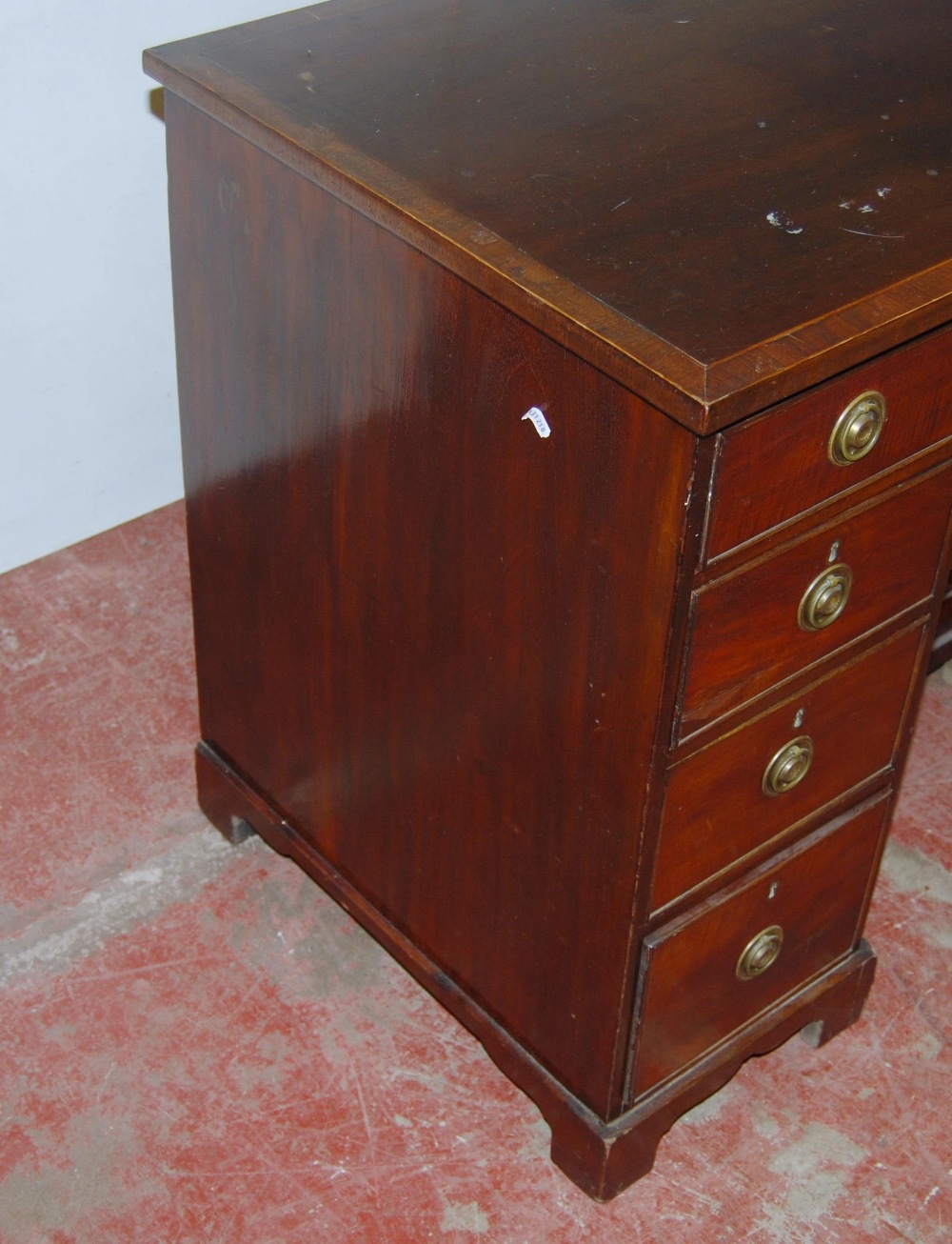 Regency Revival inlaid mahogany kneehole desk, c. early 20th century, with two short drawers above - Image 5 of 6