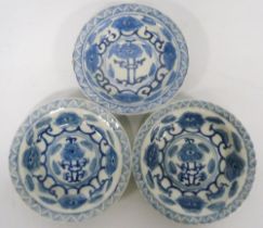 Three Chinese Kraak porcelain shallow blue and white dishes (Kangxi), c. early 18th century,