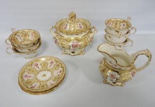 Victorian 'Rockingham' pattern part china tea service decorated with a floral cartouche within