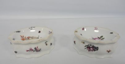 Pair of 19th century Meissen porcelain oval trencher salts, underglazed, with concave sides, blue