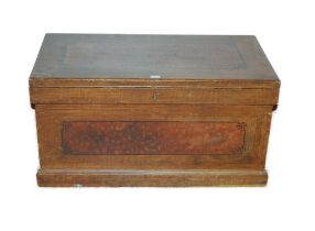 Victorian pine blanket chest, the hinged top with scumbled panel, enclosing fitted candle box and