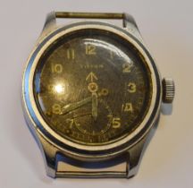 WWII period 'Dirty Dozen' British military-issue manual wind watch head by Timor, in stainless steel