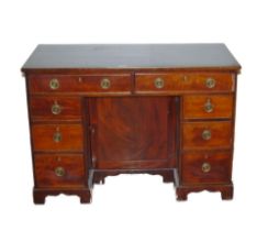 Regency Revival inlaid mahogany kneehole desk, c. early 20th century, with two short drawers above