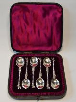 Set of six Apostle small silver coffee spoons, by CS Harris, 1886, cased, 53g.