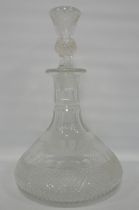 Edinburgh Crystal ship's decanter and stopper, etched with thistles and dimples to the lower, 29cm