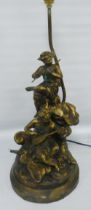 After the Original Bronzed metal figural table lamp in the form of classical musical figures playing