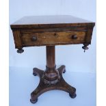 Early Victorian rosewood work table, c. 1840, the square top with single drawer and opposing