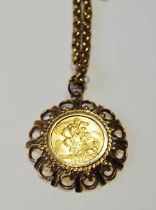 Gold sovereign, 1966, in detachable 9ct gold pendant, on similar necklet, 44.4g.