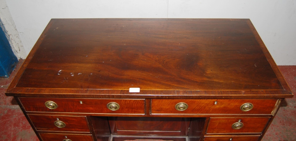 Regency Revival inlaid mahogany kneehole desk, c. early 20th century, with two short drawers above - Image 2 of 6