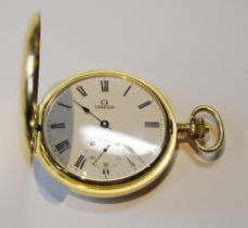 Omega keyless watch of Edwardian style, in 18ct gold hunter case with metal dome, 20th century, 50mm
