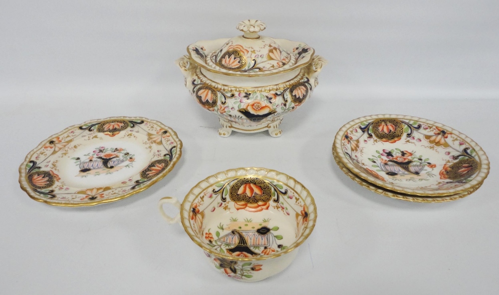 Group of Derby-style 19th century teawares in the Imari palette comprising a cabinet cup and two - Image 7 of 11