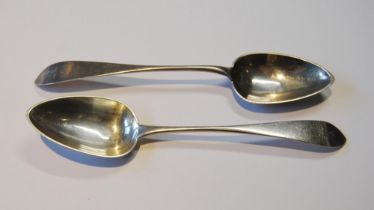 Pair of Scottish provincial silver dessert spoons by Robert Keay, Perth, c. 1800.