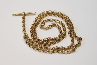 9ct gold watch guard-style necklet of belcher pattern, 21.4g.