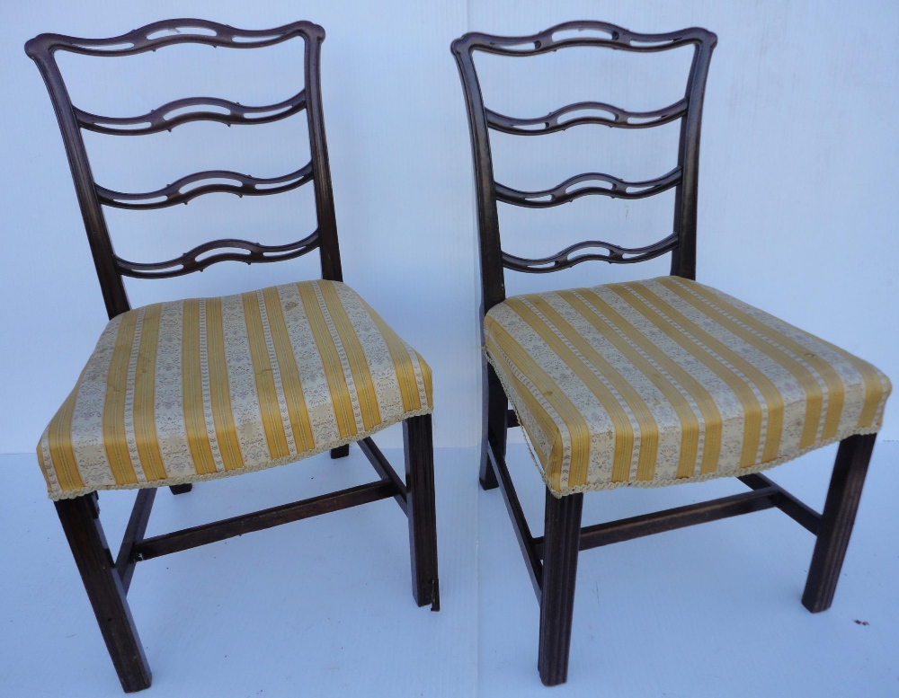 Set of four Georgian mahogany dining chairs with pierced splats, fabric-covered slip-in seats, on - Image 9 of 11