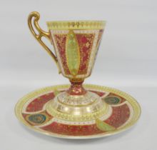 Vienna porcelain cabinet cup on stand, early part of 20th century, the cup with an oval image of a
