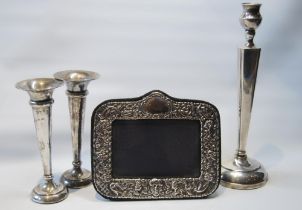 Silver-mounted photograph frame, for image 2½in x 4¼in, and three other items, loaded.