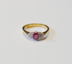 Diamond and ruby ring, in 9ct gold, size L.