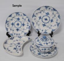 Collection of Royal Copenhagen 'Musselmalet Helblonde' pattern tablewares to include ten crescent-