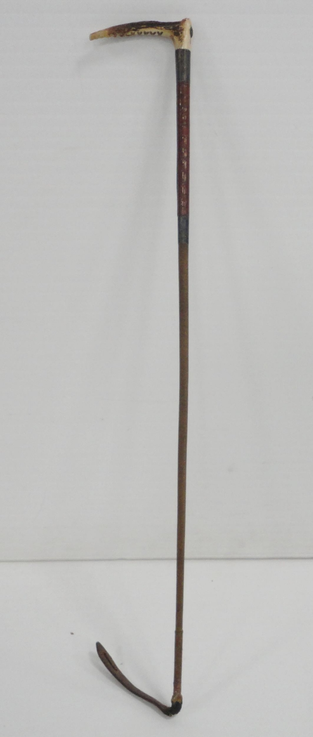 Bamboo and antler-handled walking cane with graduation for measuring the height of horses, 94cm, a - Image 13 of 20