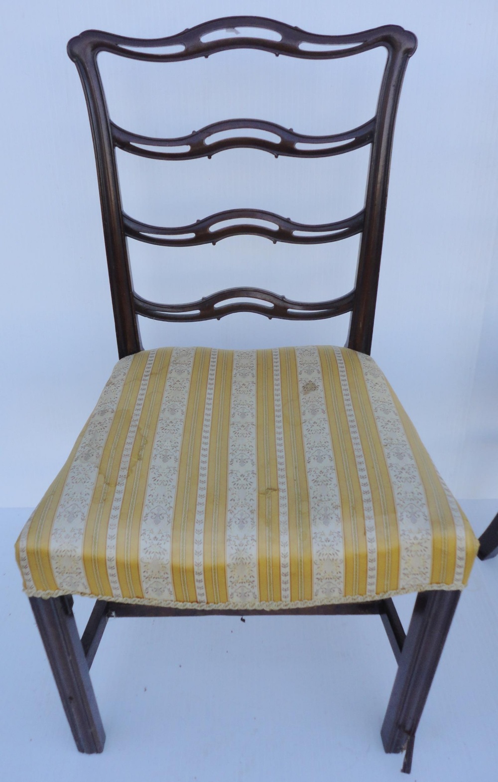 Set of four Georgian mahogany dining chairs with pierced splats, fabric-covered slip-in seats, on - Image 10 of 11