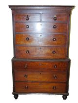 George III mahogany chest on chest, c. late 18th/early 19th century, the top section with two