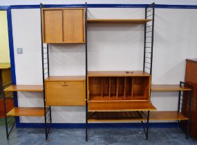 Mid-20th century Ladderax modular shelving unit, comprising teak-veneered cupboards and open