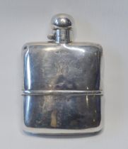 Silver hip flask with detachable cup, initialled, Birmingham 1919, 176g or 5½oz.