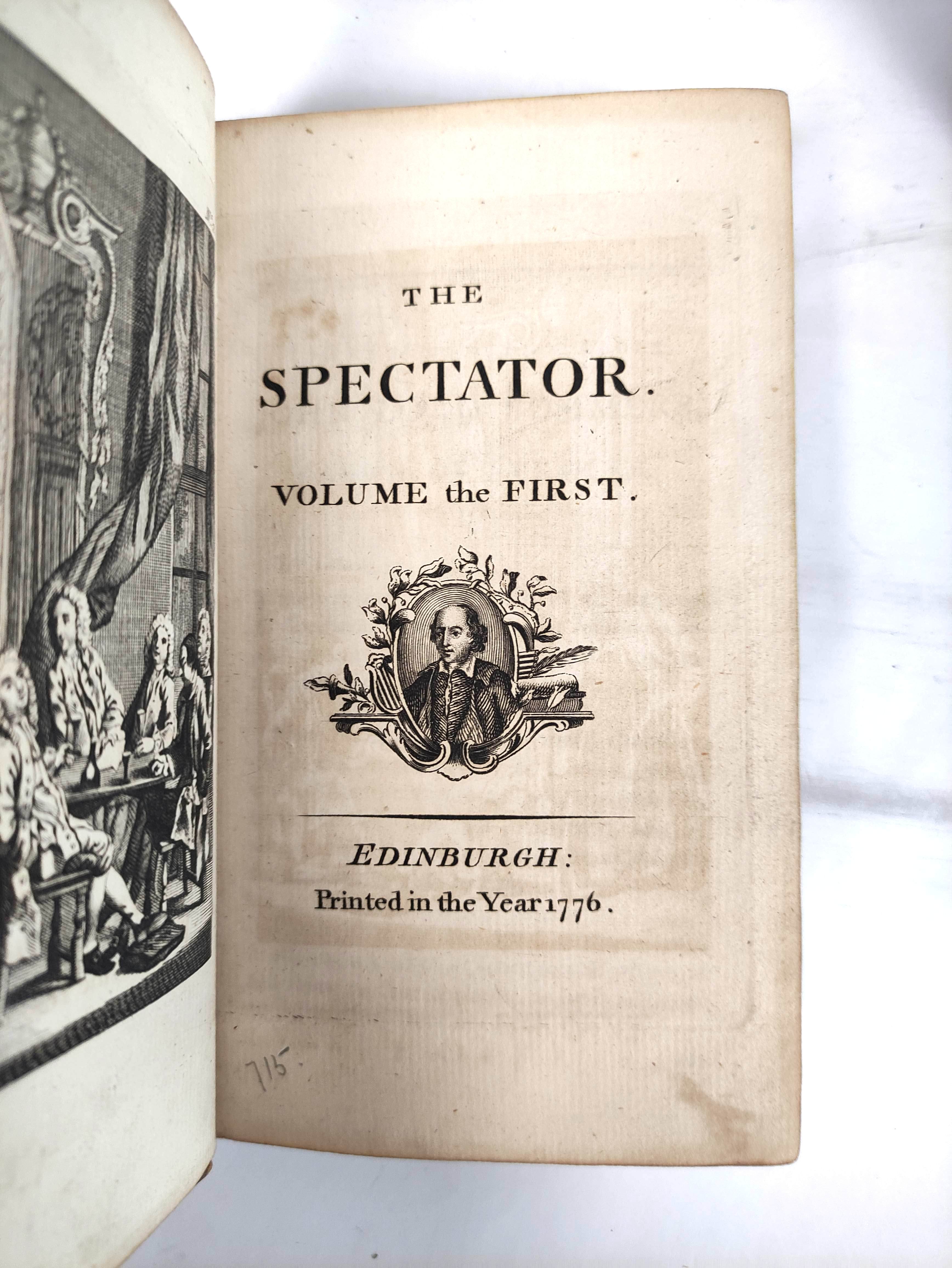 The Spectator.  8 vols. 12mo. Old calf, wear & rubbing. 1776; also The Lucubrations of Isaac - Image 3 of 6