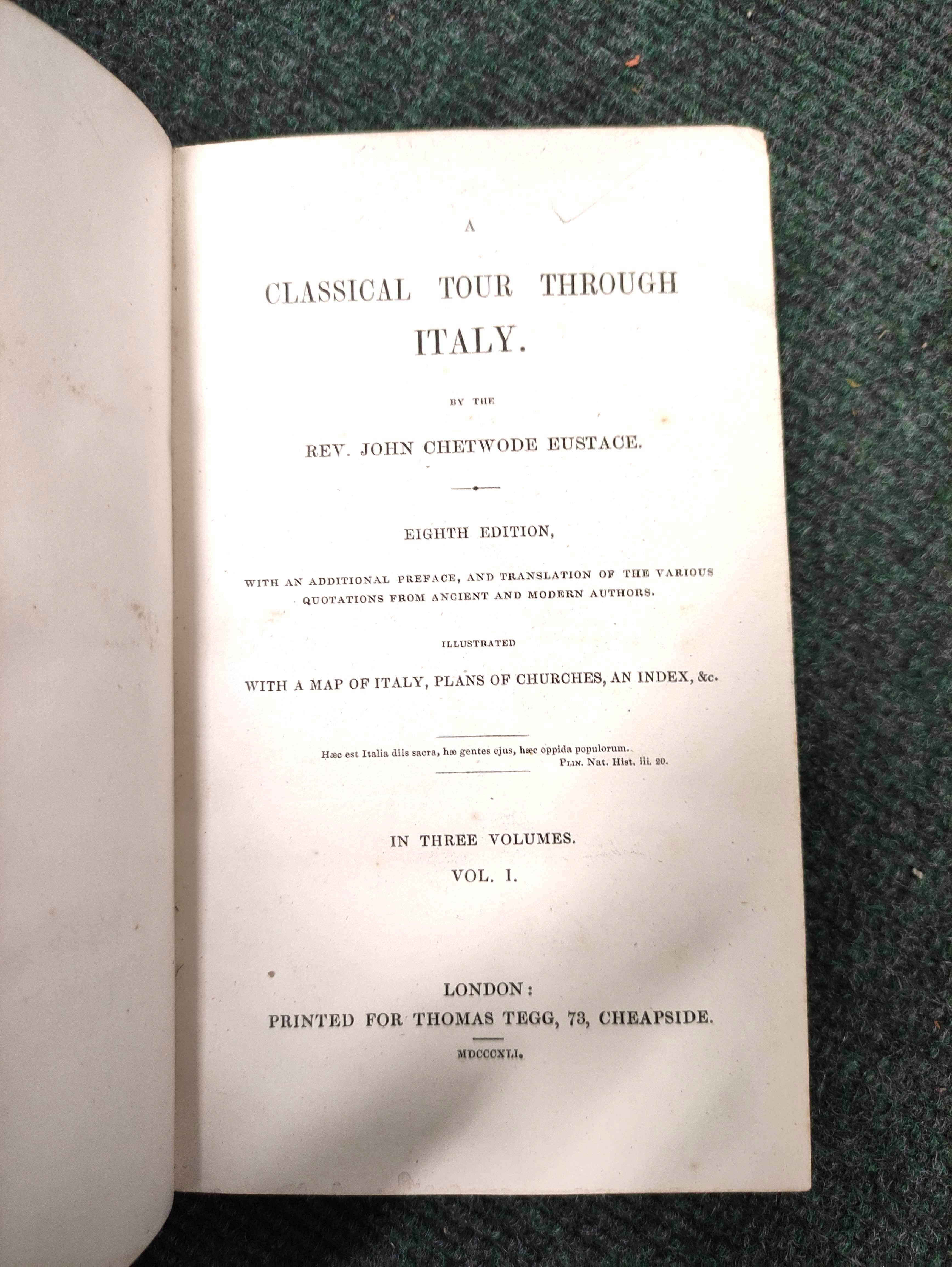 SMITH JAMES E.  A Sketch of a Tour on the Continent. 3 vols. Diced calf, recased with loss to back - Image 2 of 11