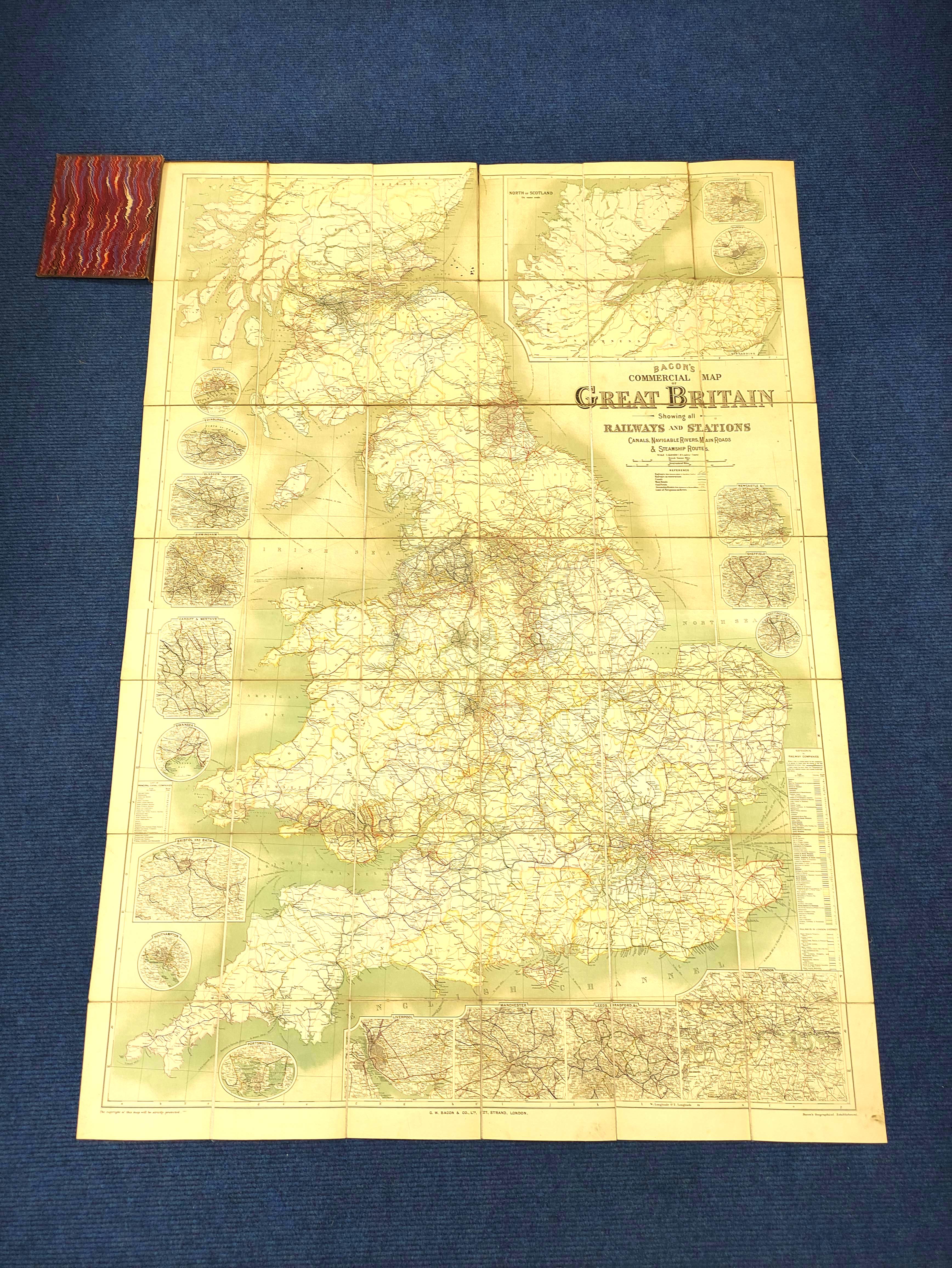 BACON G.W. Folding col. linen maps of the World, Great Britain, Yorkshire & South East & Central - Image 4 of 11