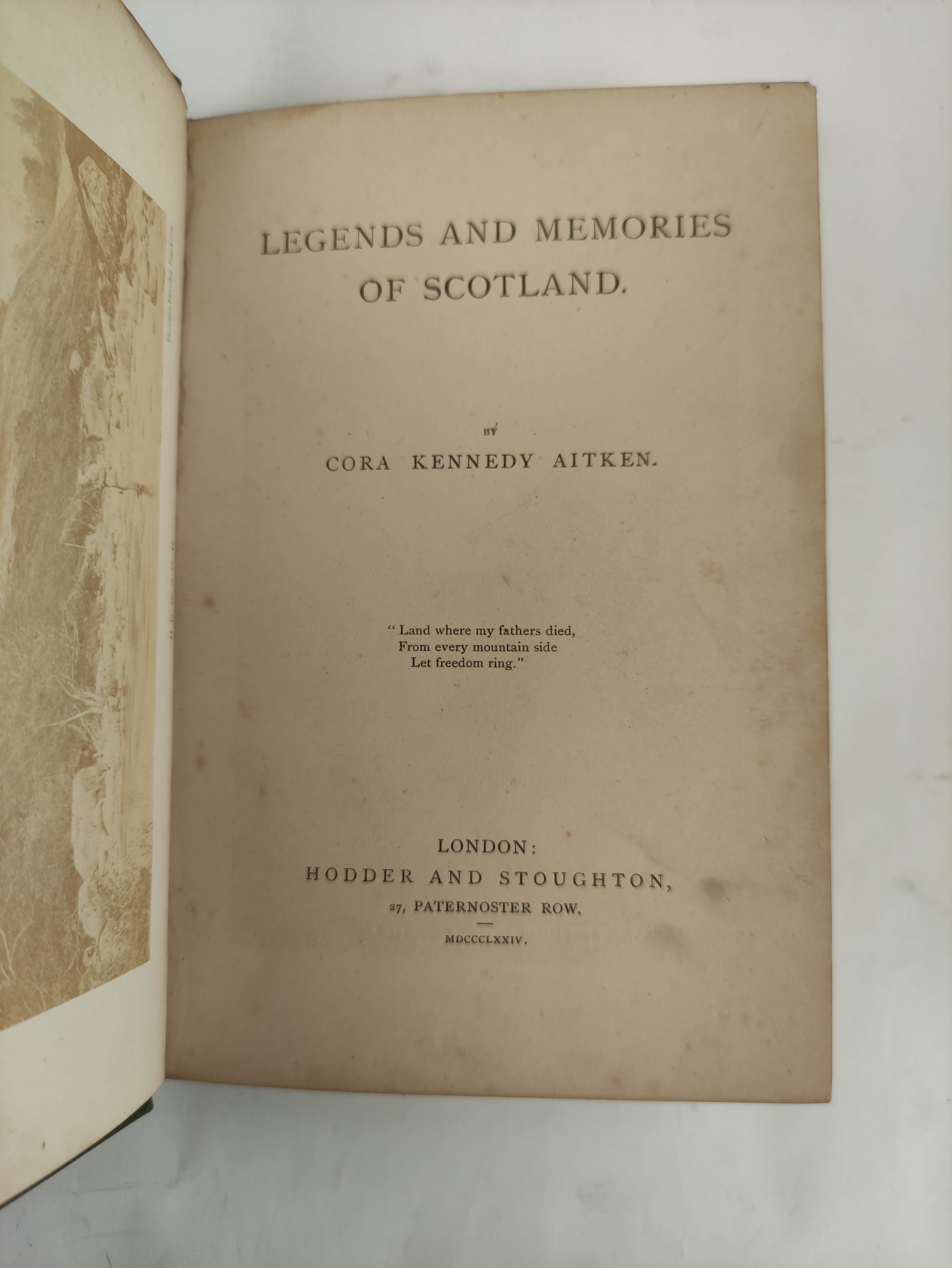 AITKEN CORA KENNEDY.  Legends & Memories of Scotland. Mounted sepia photograph plates. Orig. green - Image 2 of 11