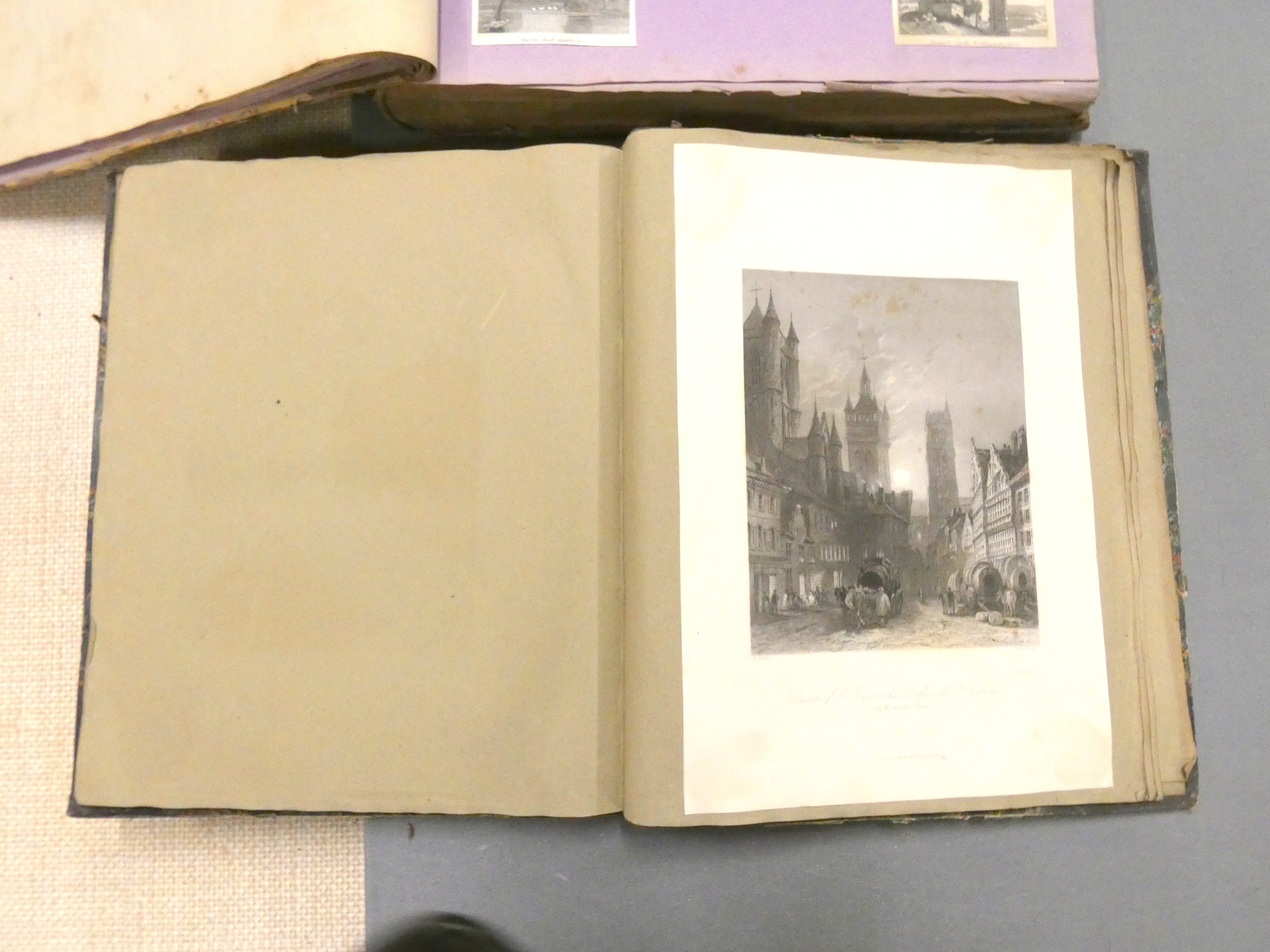 THURNAM CHARLES.  An old oblong folio album part filled with engravings, the upper brd. with a - Image 2 of 3