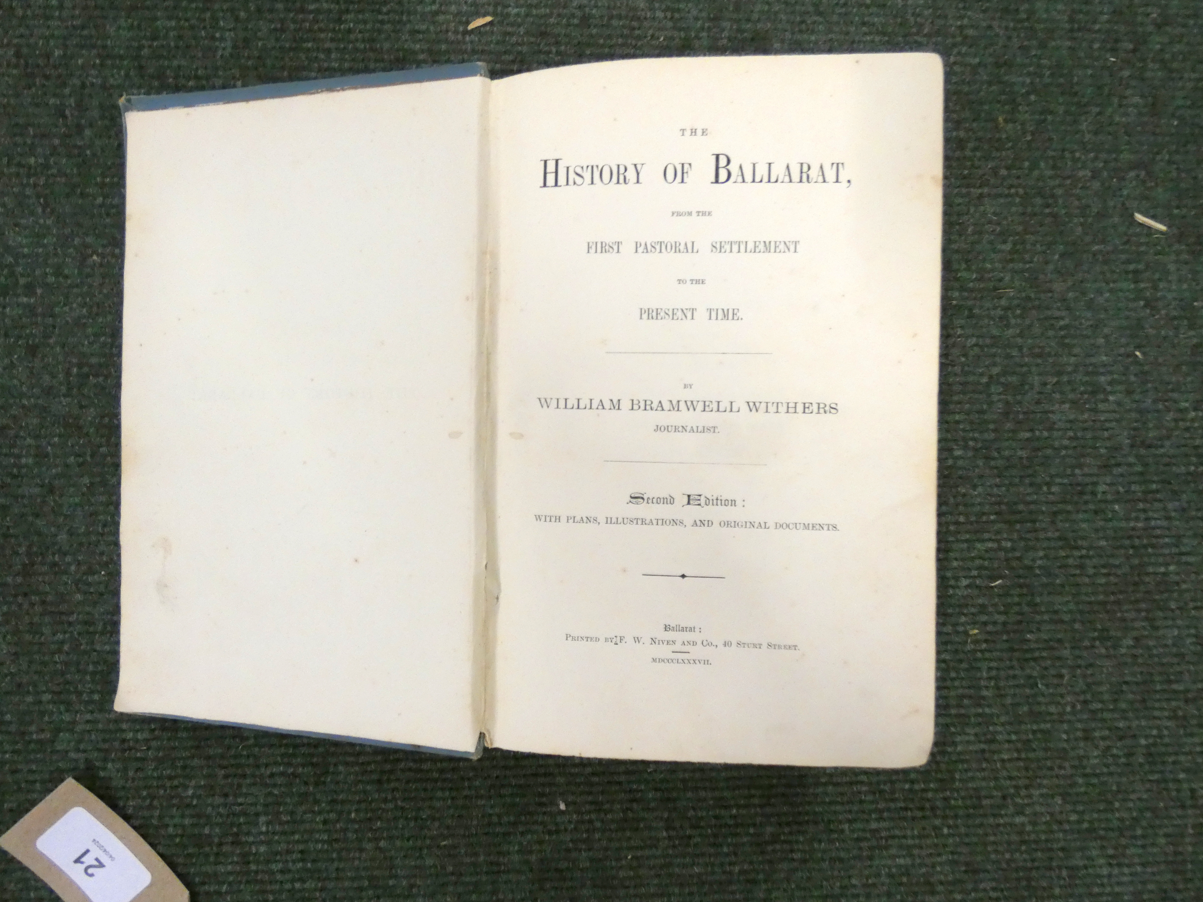 WITHERS WILLIAM BRAMWELL.  The History of Ballarat from the First Pastoral Settlement to the Present - Image 2 of 4