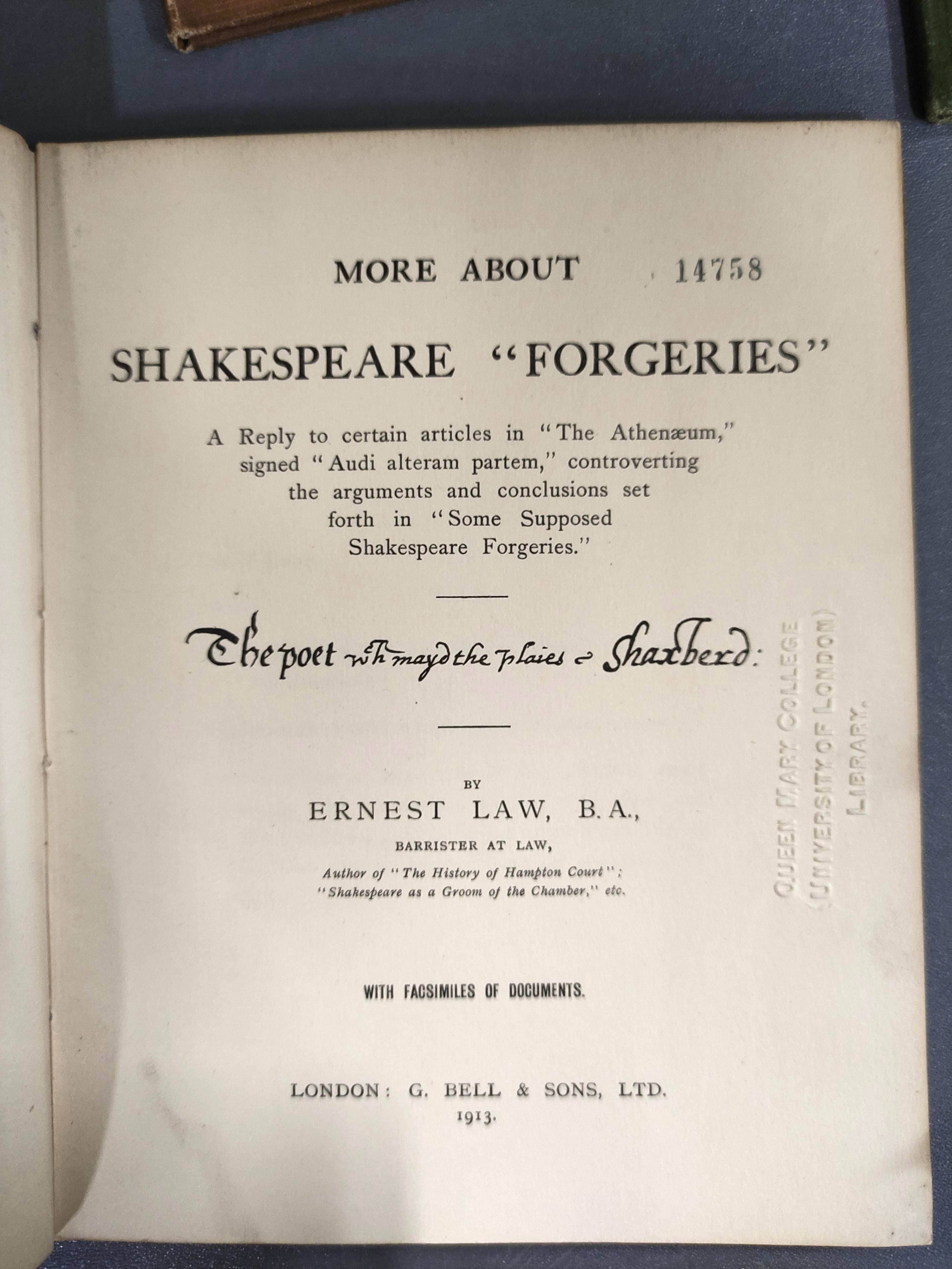 SHAKESPEARE WILLIAM.  6 vols. re. Shakespeare & his works, incl. More About Shakespeare "Forgeries", - Image 8 of 11