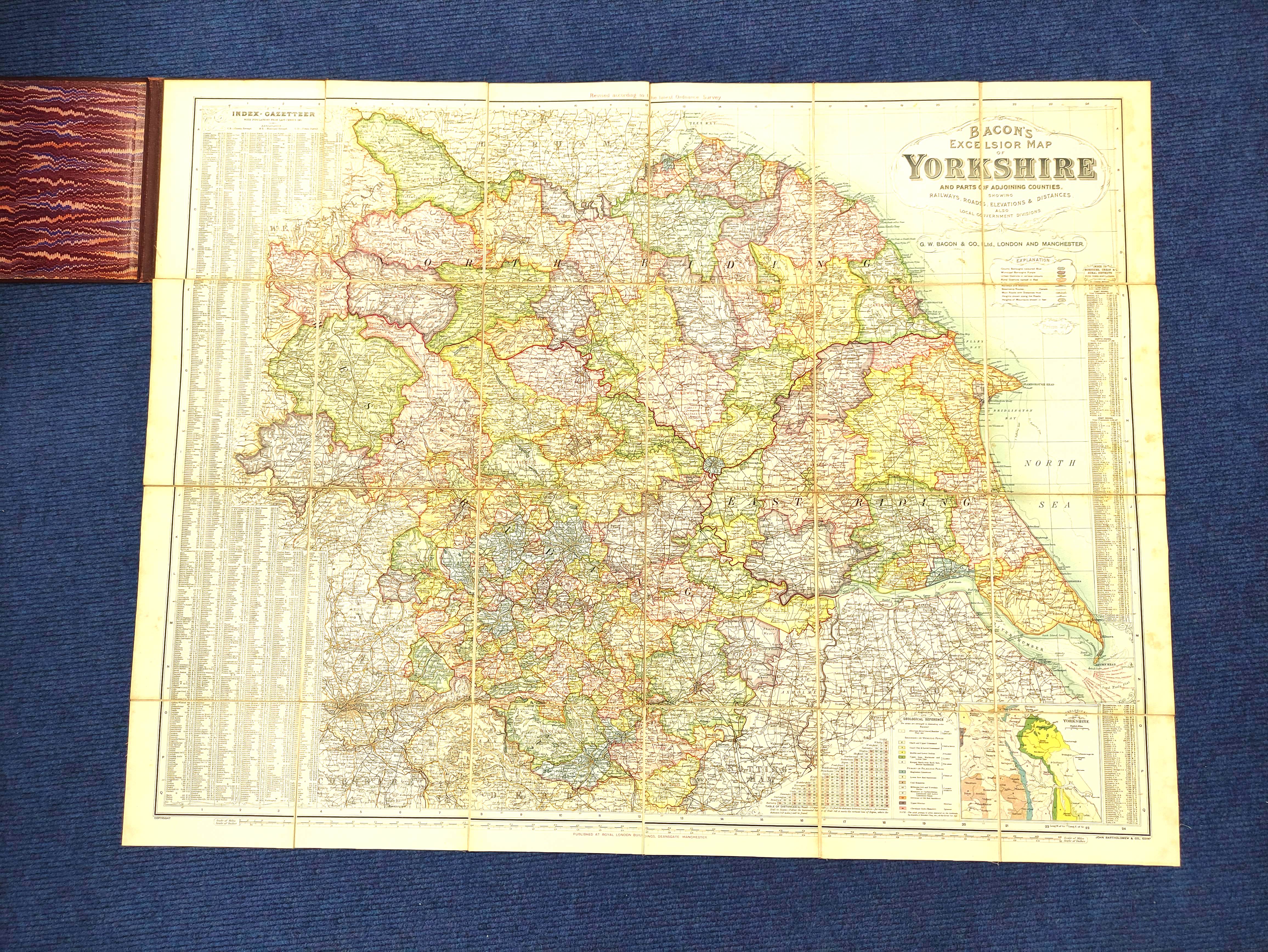 BACON G.W. Folding col. linen maps of the World, Great Britain, Yorkshire & South East & Central - Image 2 of 11